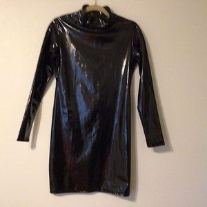Black Long Sleeve Vinyl Dress